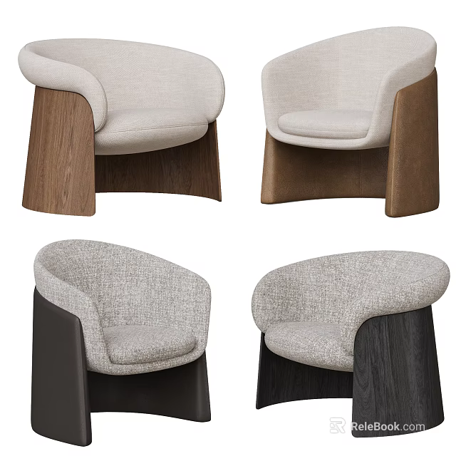 Stylish Modern Accent Chairs With Curved Backrest Light Dark Gray Fabric And Wooden Legs 3d model 