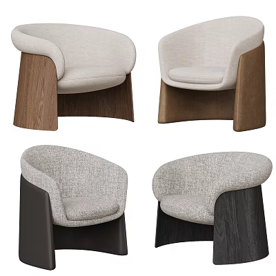 Stylish Modern Accent Chairs With Curved Backrest Light Dark Gray Fabric And Wooden Legs 3d model