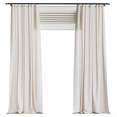 Elegant Beige Linen Curtains With Modern Window Blinds And Soft Drape Design 3d model