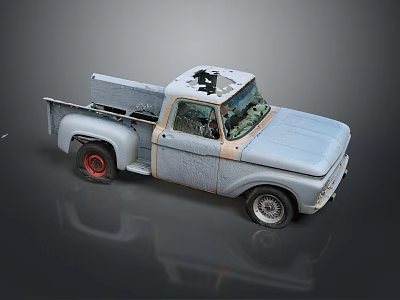 Vintage Weathered Blue Pickup Truck With Single Cab And Rustic Exterior 3d model