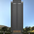High Rise Residential Building With Glass Windows Surrounded By Trees And Mountain View
