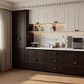Modern Dark And White Sideboard With Marble Countertop Coffee Machine And Decorations