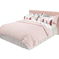 Cute Pink Children's Bed With Textured Quilt Ruffled Skirt And Patterned Pillows