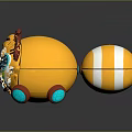 Yellow Space Exploration Toy Rover With Red Ears Blue Eyes And Orange Stripes