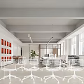 Modern Public Office Space Interior With Open Layout Desks Chairs Plants And Pendant Lights