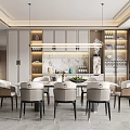Modern Elegant Dining Room Interior With Pendant Lights Marble Table And Chairs 3d model