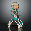 Decorative Plant Sculpture with Trunk Leaves Circular Ornament and Colorful Base Details