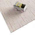 Light Colored Square Rug With Red Beige Stripes And Small Toy Car With Books