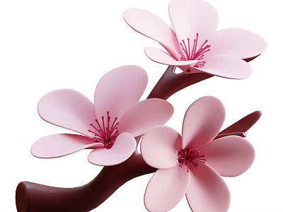 Pink Blossom Plant With Soft Pink Petals And Red Stamens On Brown Branches 3d model