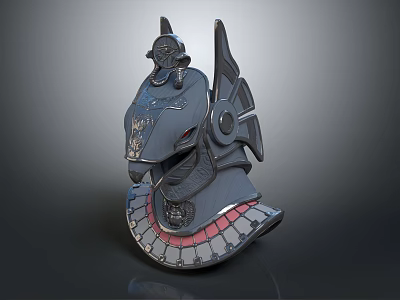 Futuristic Mechanical Helmet 3D Model With Angular Projections Circular Components And Red Gray Details 3d model