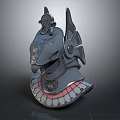 Futuristic Mechanical Helmet 3D Model With Angular Projections Circular Components And Red Gray Details 3d model