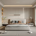 Modern Minimalist Bedroom Interior Design With Bed Pillows Nightstands Ambient Lighting And City View Window