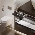 Modern Elegant Bathroom Interior With Toilet Vanity And Bathtub