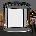 Shopping Mall Store With Wooden Shelves Clothes Circular Display Area And Mirror