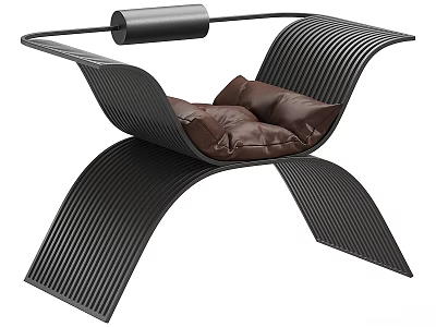 Modern Ribbed Leisure Chair With Curved Black Frame And Brown Comfortable Cushion 3d model