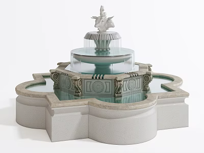 Classical Multi Tiered Garden Ornament Fountain With Ornate Carved Stone Base And Decorative Top 3d model