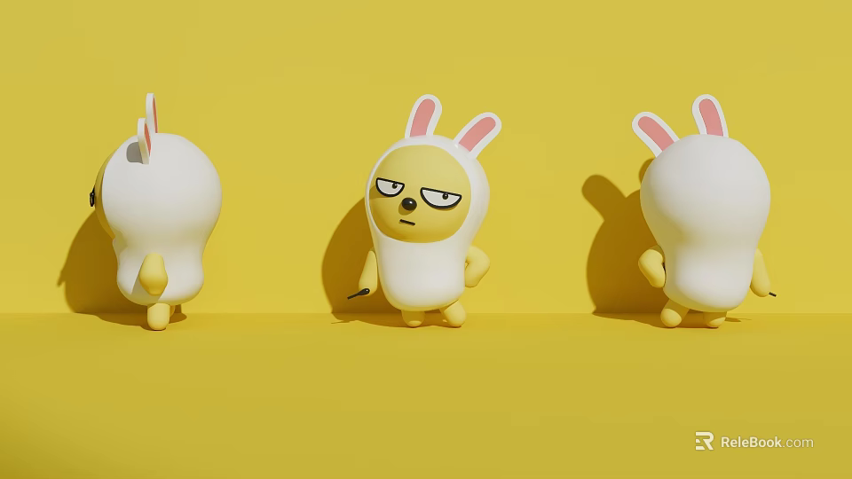 Cartoon Characters In Rabbit Ear Costumes On Yellow Background 3d model 