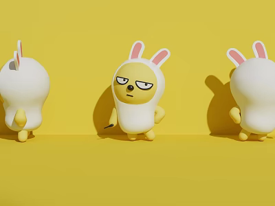 Cartoon Characters In Rabbit Ear Costumes On Yellow Background 3d model