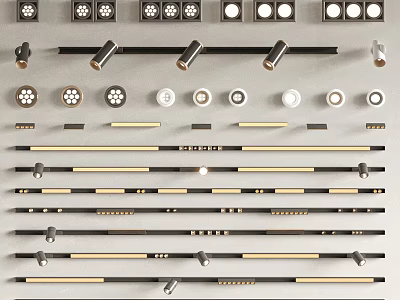 Various Downlights And Spotlights Arranged In Rows With Diverse Designs And Shapes 3d model