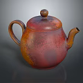 Rustic Red Amber Ceramic Teapot With Rounded Lid Handle And Spout On Dark Background 3d model