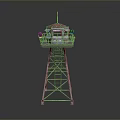 Scenic View Of Metal Watchtower With Ladder Platform Gray Background And Reflection