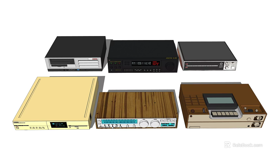 Vintage Electronic Devices with Various Designs Colors and Functional Panels 3d model