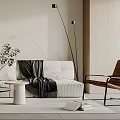Modern Minimalist Living Dining Room Interior With Beige Sofa Abstract Painting And Circular Pendant Light