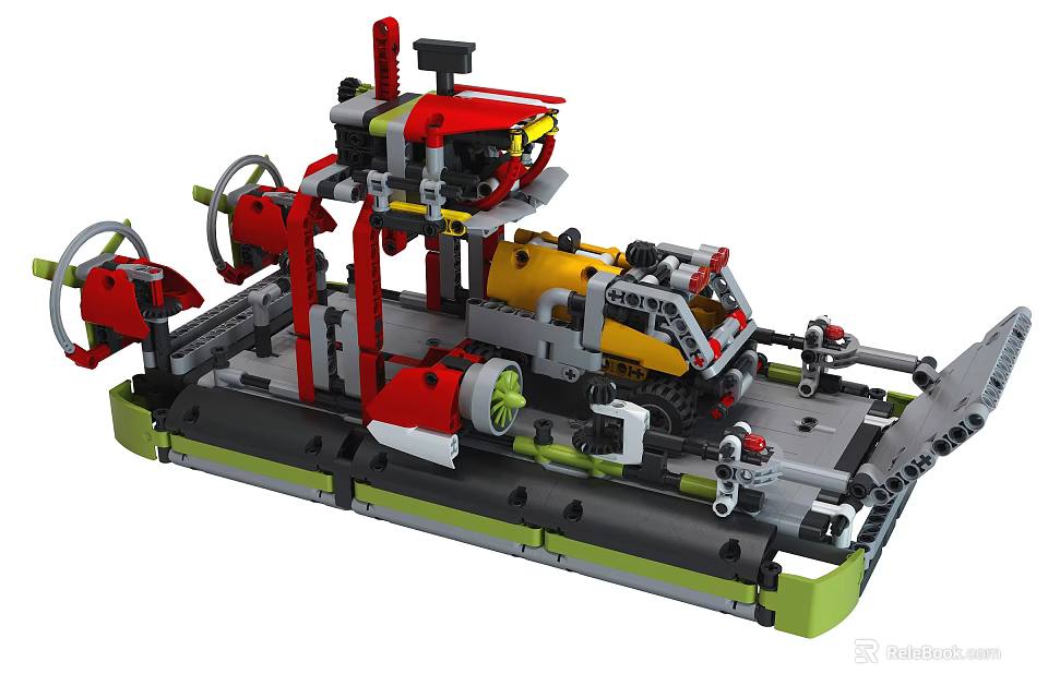 Mechanical Engineering Building Blocks Model With Red Yellow Gray Green Colors And Wheels 3d model