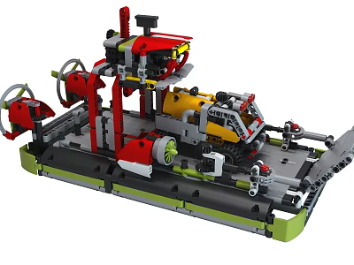 Mechanical Engineering Building Blocks Model With Red Yellow Gray Green Colors And Wheels 3d model