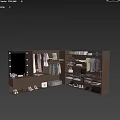 Wooden Storage Cabinets in Walk in Closet with Layered Shelves for Clothes Shoes and Bags