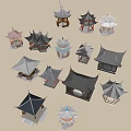 Traditional Chinese Garden Pavilions With Various Roof Styles And Colorful Designs