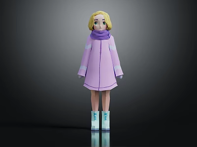 3D Animated Character Creature With Blonde Hair In Purple Coat And Blue Boots 3d model