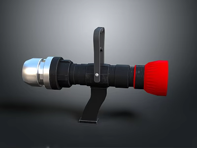 Fire Hose Nozzle With Black Metal Body Red Tip And Silver Connector 3d model