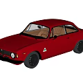 Red Vintage Classic Car With Shiny Exterior Headlights On And Retro Design