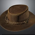 Brown Leather Hat With Braided Leather Band And Metal Buckle