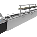 Commercial Kitchen Appliances Stainless Steel Counter With Multiple Pots And Control Panel Screen