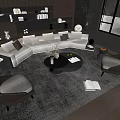 Modern Cream Sofa and Coffee Table Set with Accent Chairs Bookshelf and Plants