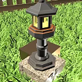 Outdoor Light Featuring Hexagonal Lamp Post and Yellow Glow on Grass Base