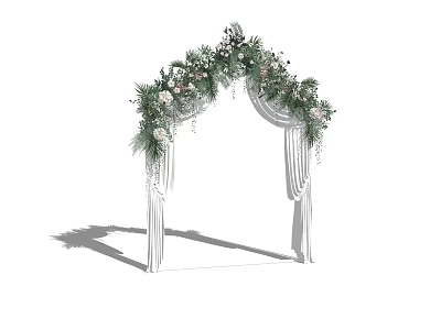 Elegant Wedding Arch Decorated With White Drapes Green Foliage And White Flowers 3d model