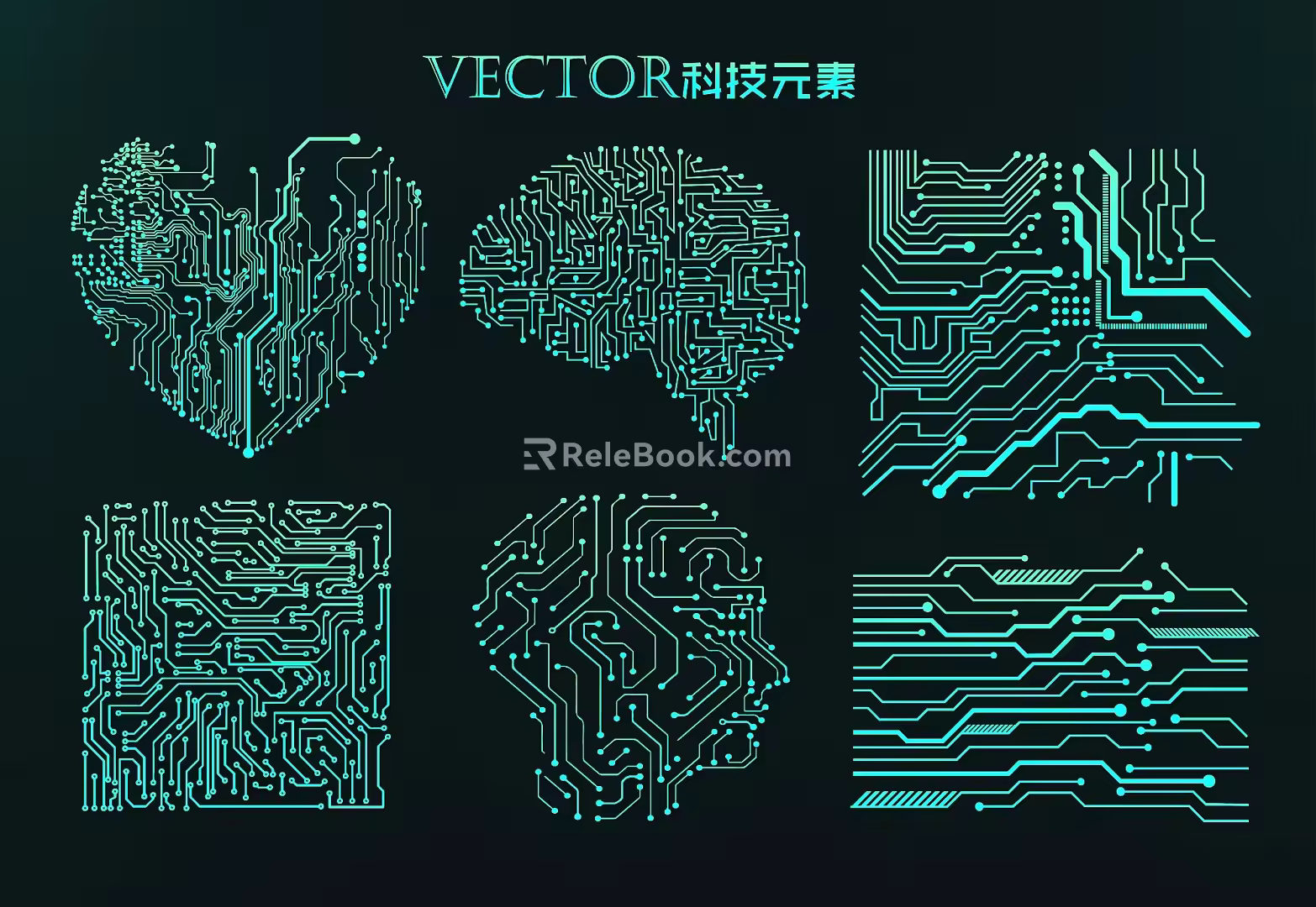 Science and technology elements circuit board CPU chip motherboard wiring diagram science and technology icon brain heart shape 3d model