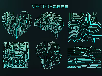 Vector Tech Inspired Wall Decor With Circuit Board Designs And Various Shapes 3d model