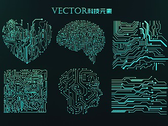 Science and technology elements circuit board CPU chip motherboard wiring diagram science and technology icon brain heart shape 3d model