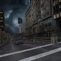 Night Urban Cityscape With Tall Buildings Billboards And Street Traffic