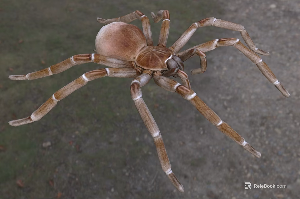 Brown Reptile With Long Striped Legs Crawling On Rocky Ground Surface 3d model 