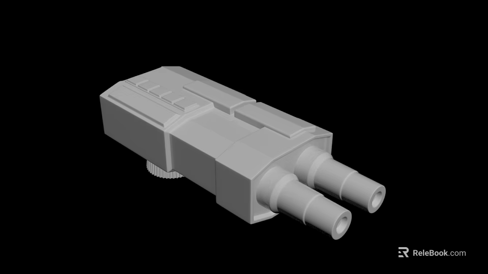 Industrial Gray Mechanical Component With Square Body And Two Cylindrical Ports 3d model 
