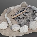 Outdoor Garden Stone Circle Fire Pit with Sand Ash and Logs