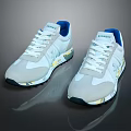 Stylish White Kappa Sneakers With Blue Tongue Lining White Laces And Yellow Green Sole Accents