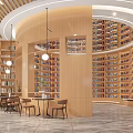 Artistic Library Interior Design With Wooden Bookshelves And Lounge Chairs