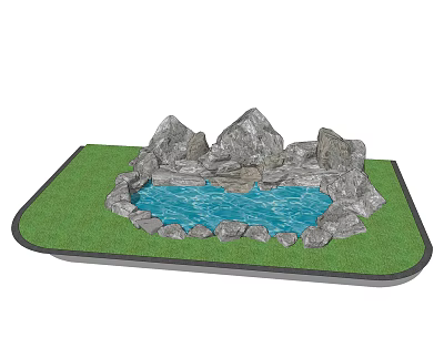 Modern pool landscape rockery pool 3d model