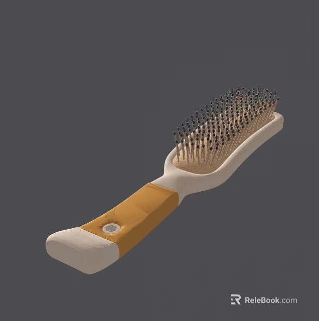 Plastic Hair Brush With White And Yellow Handle And Dense Bristles For Daily Use 3d model 